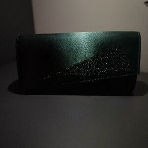 Emerald Green Satin Clutch with Beaded Accent